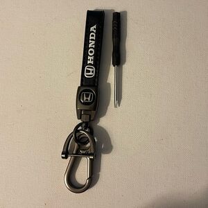 Honda Logo Key Fob Keychain in Black Leather NWT
